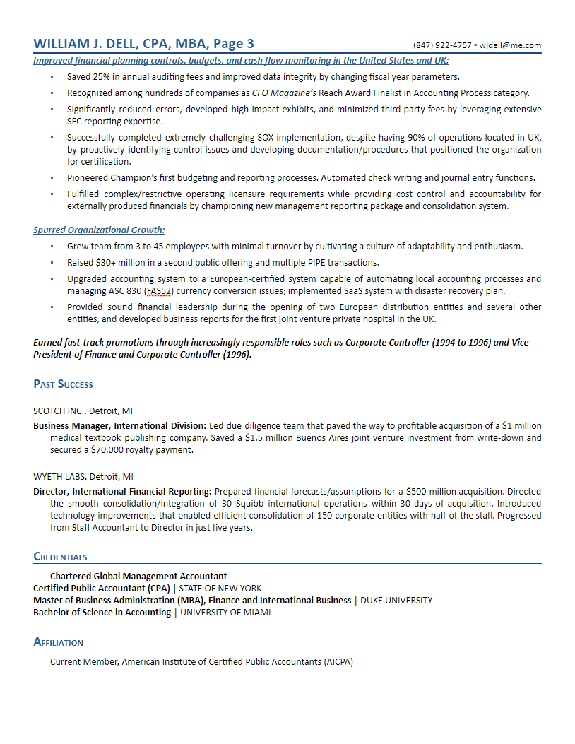 CFO Resume Sample Executive Resume Services