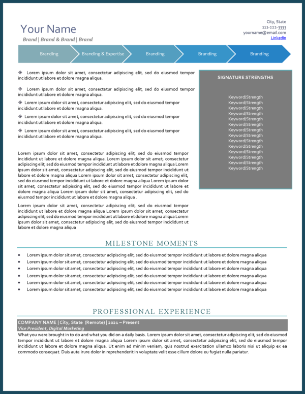 Beautiful Blues Executive Resume Template Page 1